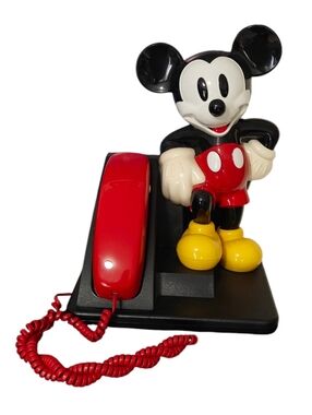 DISNEY VINTAGE 1994 Mickey Mouse Red Corded Telephone - Character Desk Phone